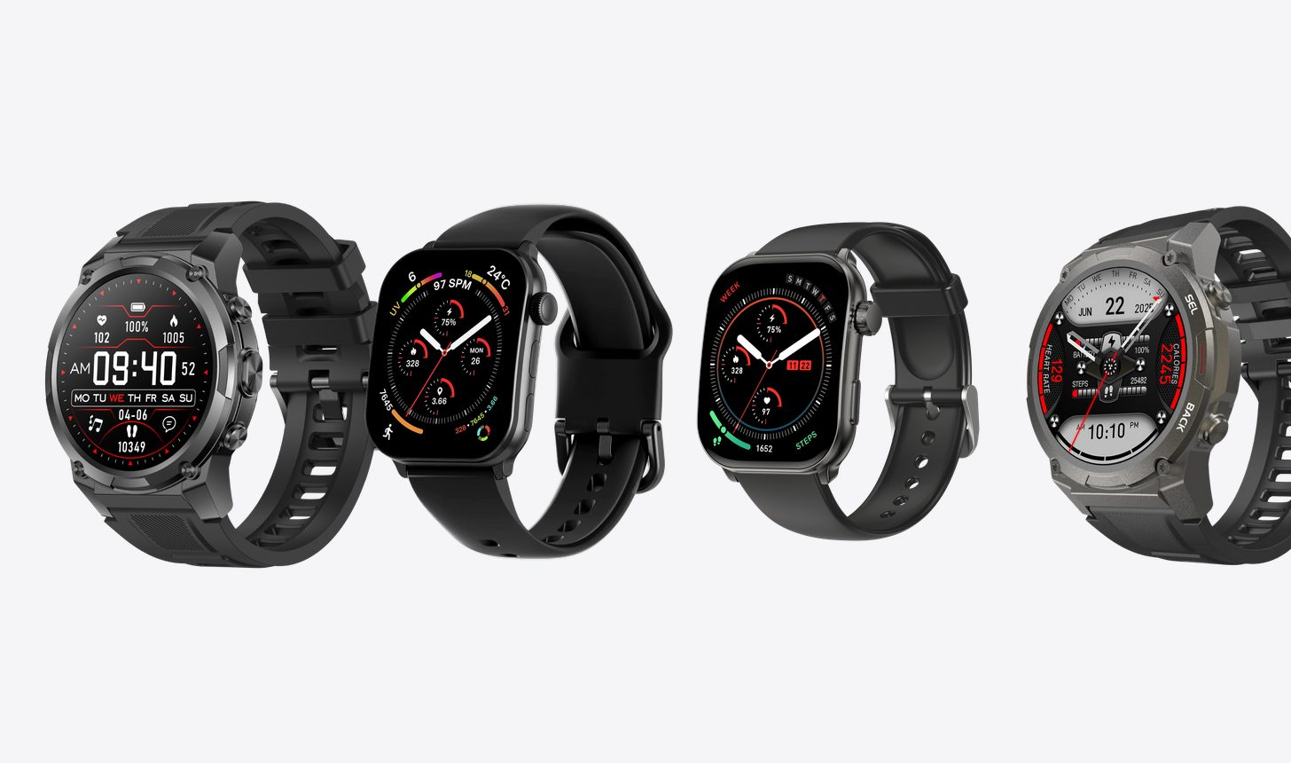 The four Gard Pro budget friendly smartwatches side by side: Ultra 3, Health 4, Health Smartwatch 3 and Ultra 2+